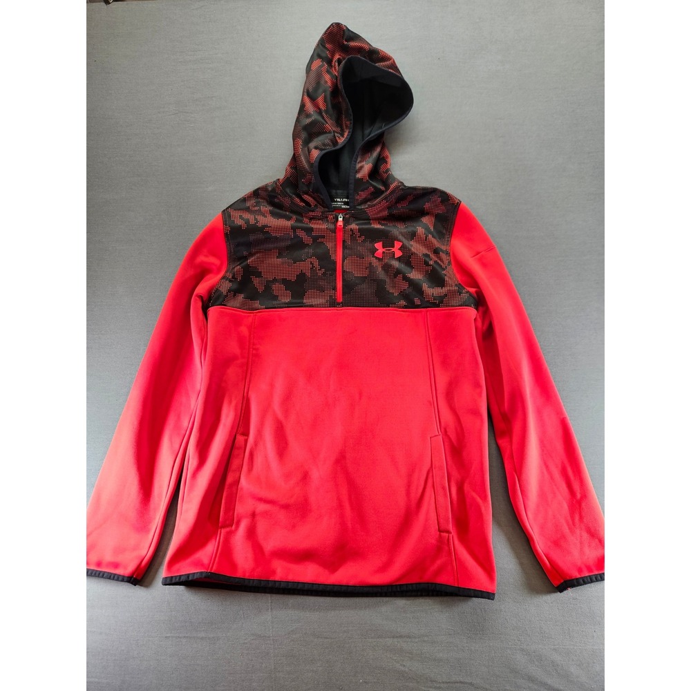 Under Armour Boys Red Camo ColdGear Quarter Zip Hoodie Sweatshirt YXL